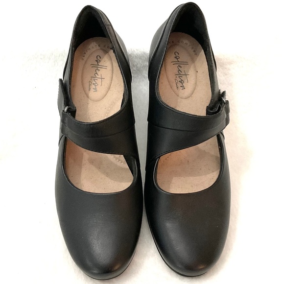 Black Clarks Collection Maryjane Leather Minimalist Flat Comfort Loafer Sz 6.5 - Picture 3 of 13